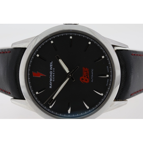 151 - RAYMOND WEIL REFERENCE 2731 DAVID BOWIE LIMITED EDITION WITH BOX, circular black dial with baton hou... 