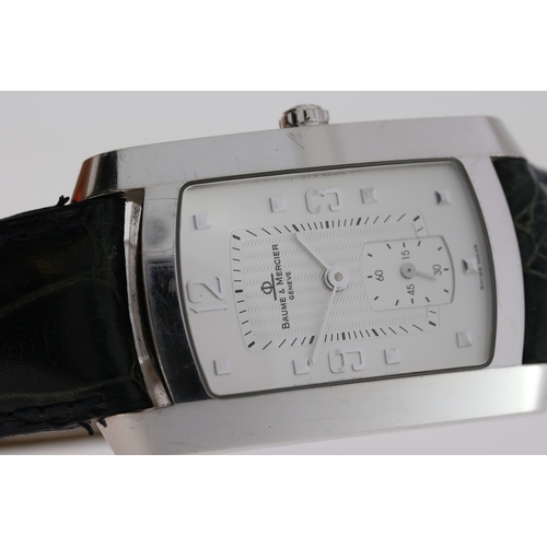 156 - 18CT BAUME & MERCIER CLASSIMA REFERENCE 3149186,  white rectangular dial, 18ct white gold, 26mm case... 