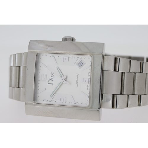 161 - DIOR AUTOMATIC REFERENCE CD079510, 24mm square stainless steel case. Square silver dial with arabic ... 