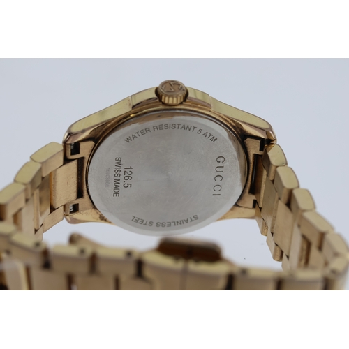 163 - LADIES GUCCI QUARTZ MOVEMENT REFERENCE 126.5, approx 27mm stainless steel case and snap on case back... 