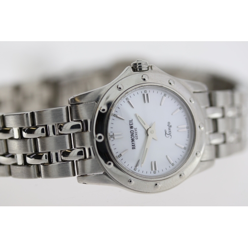 174 - LADIES RAYMOND WEIL TANGO, MOTHER OF PEARL DIAL REFERENCE 5790, approx 22mm stainless steel case, wi... 