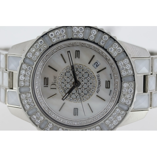 175 - DIOR CHRISTAL AUTOMATIC MOTHER OF PEARL REFERENCE CD113512, approx 34mm stainless steel case with sc... 