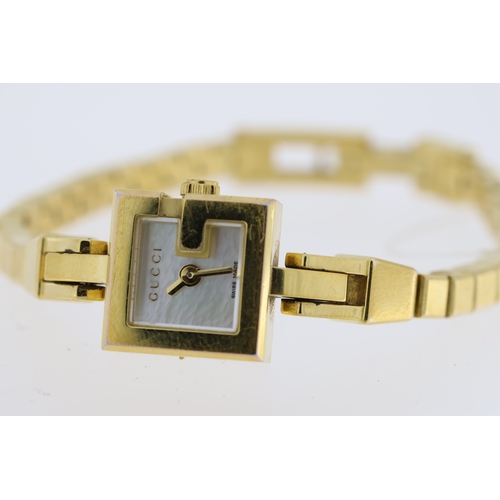 184 - LADIES GUCCI  QUARTZ (GMINI) MOTHER OF PEARL DIAL REFERENCE 102, approx 19mm square stainless steel ... 