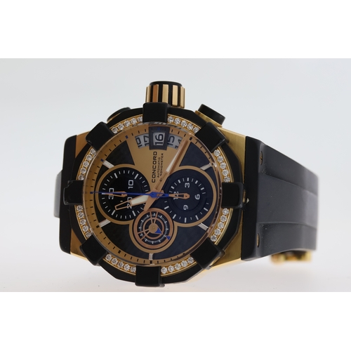 154 - 18CT CONCORD C1 CHRONOGRAPH AUTOMATIC DIAMOND SET REFERENCE 01.5.52.1003S, circular black carbon fib... 