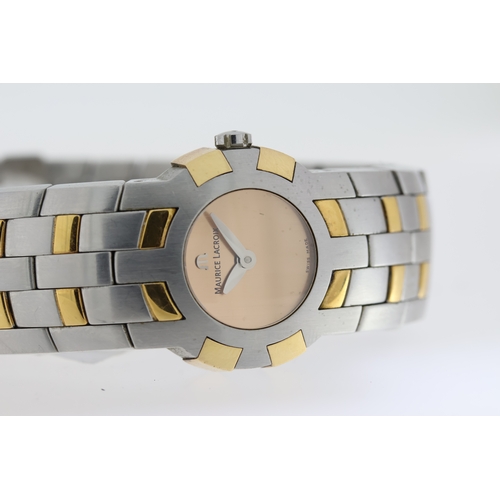 173 - LADIES MAURICE LACROIX QUARTZ REFERENCE AE52736, 24mm circular stainless steel two tone case. A plai... 