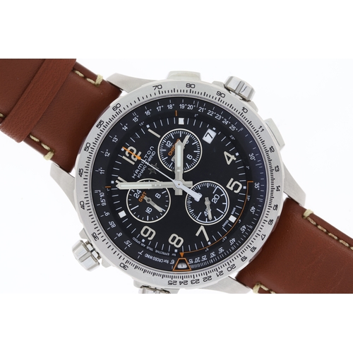 209 - HAMILTON KHAKI X-WIND QUARTZ CHRONOGRAPGH REFERENCE H779120 WITH BOX AND PAPERS 2019. circular black... 