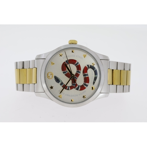 215 - GUCCI KING SNAKE REF 126.4 WITH BOX AND PAPERS, snake design to dial, bi-colour case and bracelet, 3... 