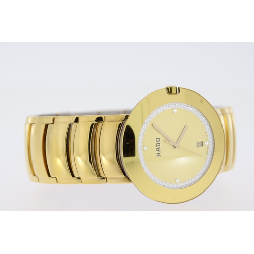 218 - RADO DIASTAR REFERENCE 129.0535.3 WITH BOX, gold stone set dial, gold plated case and bracelet, quar... 