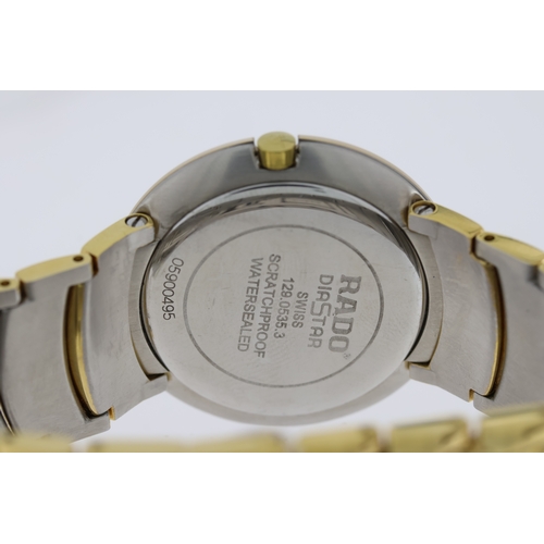 218 - RADO DIASTAR REFERENCE 129.0535.3 WITH BOX, gold stone set dial, gold plated case and bracelet, quar... 