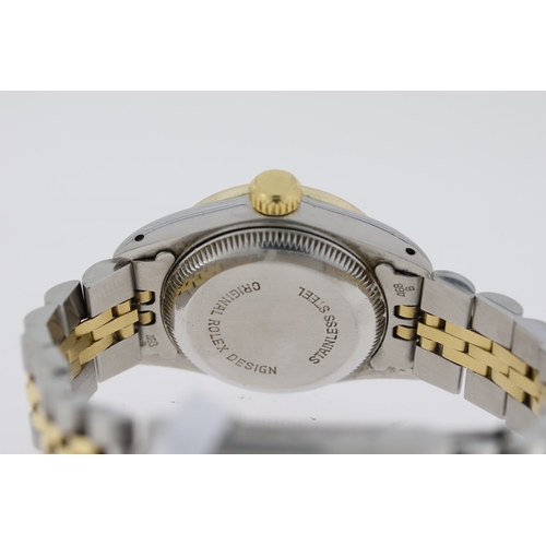 223 - LADIES ROLEX OYSTER PERPETUAL REFERENCE 67183, aftermarket diamond set pink mother of pearl dial, af... 