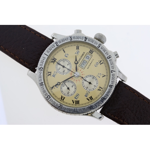 259 - LONGINES LINDBERGH HOUR-ANGLE AUTOMATIC CHRONOGRAPH REFERENCE 674.5232, cream circular dial, three s... 