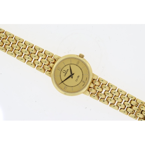 324 - LADIES 18CT OMEGA DE VILLE REFERENCE 71601400 BOX AND PAPERS 1998, gold circular dial with roman and... 