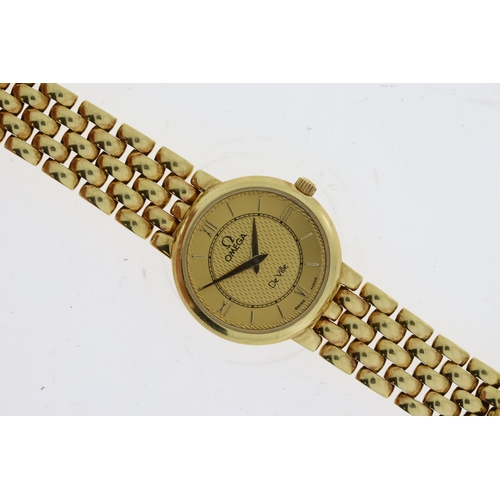 324 - LADIES 18CT OMEGA DE VILLE REFERENCE 71601400 BOX AND PAPERS 1998, gold circular dial with roman and... 