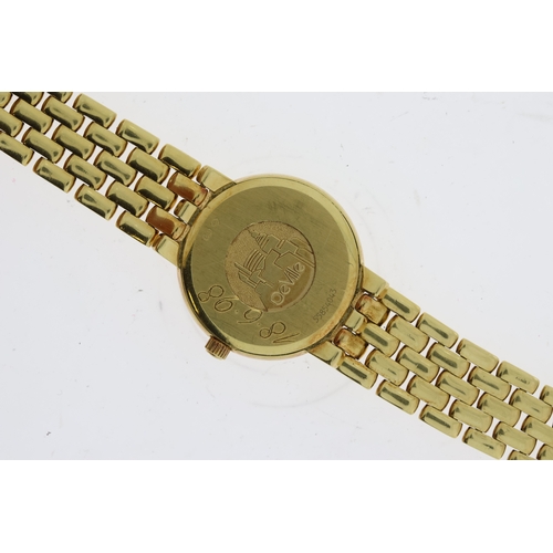 324 - LADIES 18CT OMEGA DE VILLE REFERENCE 71601400 BOX AND PAPERS 1998, gold circular dial with roman and... 