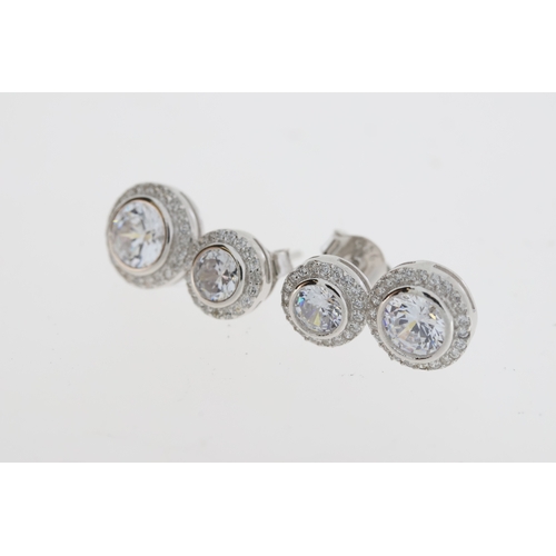 1082 - Pair of silver double drop CZ halo earrings