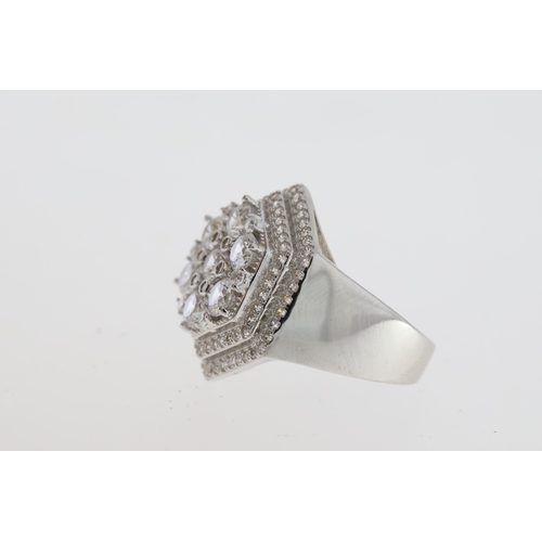 1089 - Large hexagonal CZ-set silver dinner ring