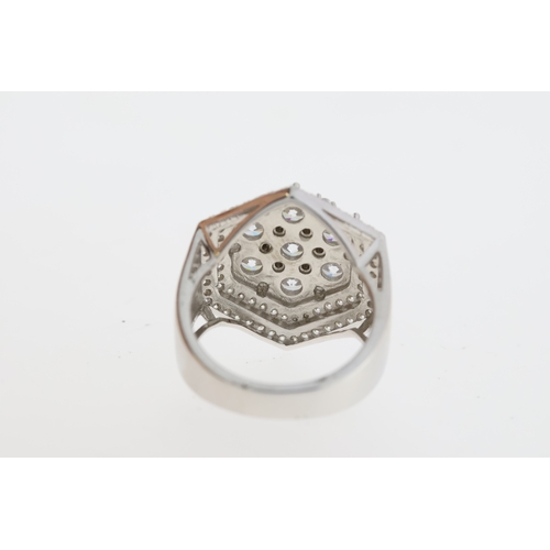 1089 - Large hexagonal CZ-set silver dinner ring