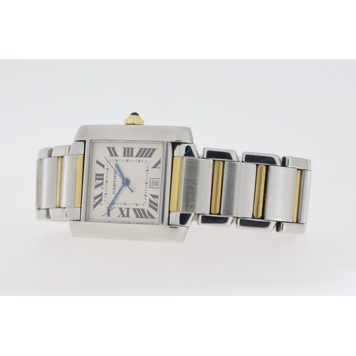 1 - CARTIER TANK FRANCAISE AUTOMATIC REFERENCE 2302 WITH BOX, square white guilloche dial with roman num... 