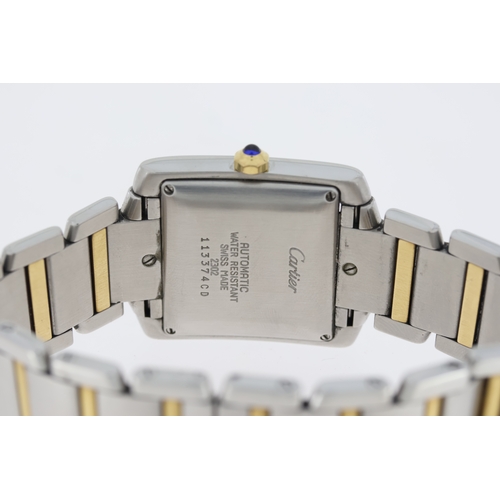 1 - CARTIER TANK FRANCAISE AUTOMATIC REFERENCE 2302 WITH BOX, square white guilloche dial with roman num... 