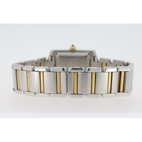 1 - CARTIER TANK FRANCAISE AUTOMATIC REFERENCE 2302 WITH BOX, square white guilloche dial with roman num... 