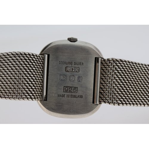 11 - *TO BE SOLD WITHOUT RESERVE* ROY KING 925 SILVER MECHANICAL WRISTWATCH, oval silver textured dial, a... 