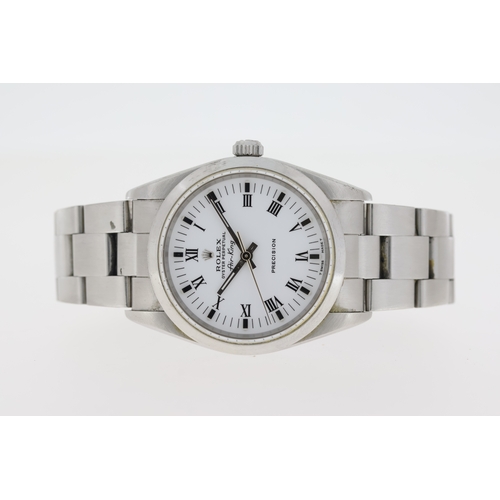13 - ROLEX AIR KING 34 REFERENCE 14000 CIRCA 1991. circular white dial with roman numeral hour markers, a... 