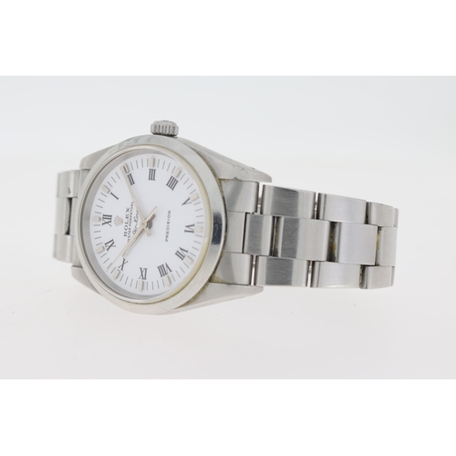 13 - ROLEX AIR KING 34 REFERENCE 14000 CIRCA 1991. circular white dial with roman numeral hour markers, a... 