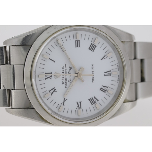 13 - ROLEX AIR KING 34 REFERENCE 14000 CIRCA 1991. circular white dial with roman numeral hour markers, a... 