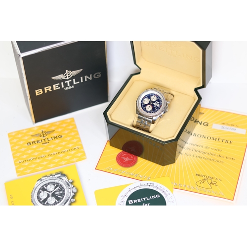 16 - BREITLING FOR BENTLEY REFERENCE A13362 WITH BOX, circular navy blue dial with baton hour markers, th... 