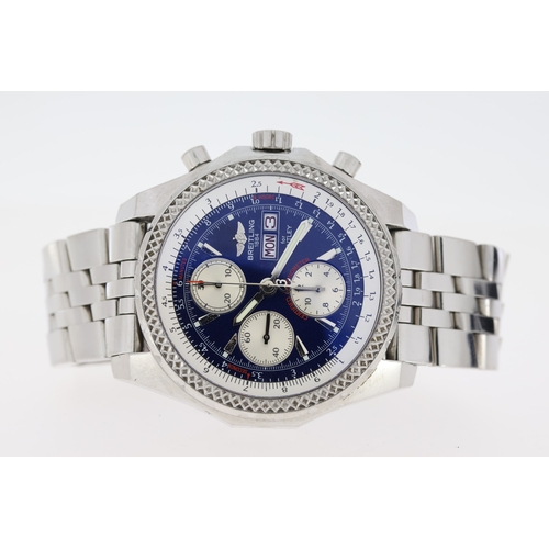 16 - BREITLING FOR BENTLEY REFERENCE A13362 WITH BOX, circular navy blue dial with baton hour markers, th... 