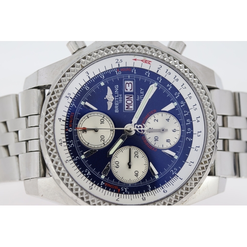 16 - BREITLING FOR BENTLEY REFERENCE A13362 WITH BOX, circular navy blue dial with baton hour markers, th... 