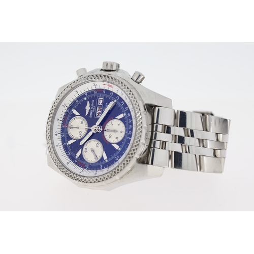 16 - BREITLING FOR BENTLEY REFERENCE A13362 WITH BOX, circular navy blue dial with baton hour markers, th... 