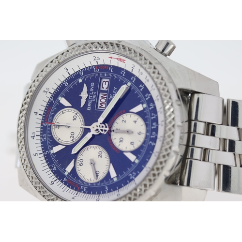 16 - BREITLING FOR BENTLEY REFERENCE A13362 WITH BOX, circular navy blue dial with baton hour markers, th... 