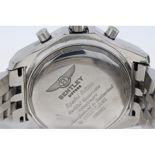 16 - BREITLING FOR BENTLEY REFERENCE A13362 WITH BOX, circular navy blue dial with baton hour markers, th... 