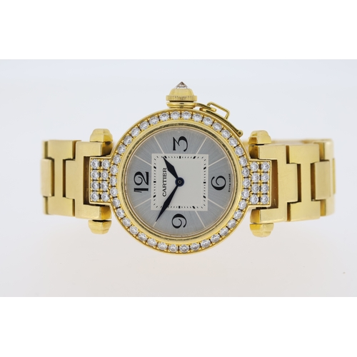 19 - 18CT CARTIER PASHA DIAMOND SET REFERENCE 2811 WITH BOX, circular silver dial with arabic numeral hou... 
