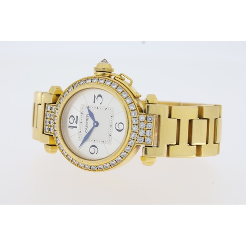 19 - 18CT CARTIER PASHA DIAMOND SET REFERENCE 2811 WITH BOX, circular silver dial with arabic numeral hou... 