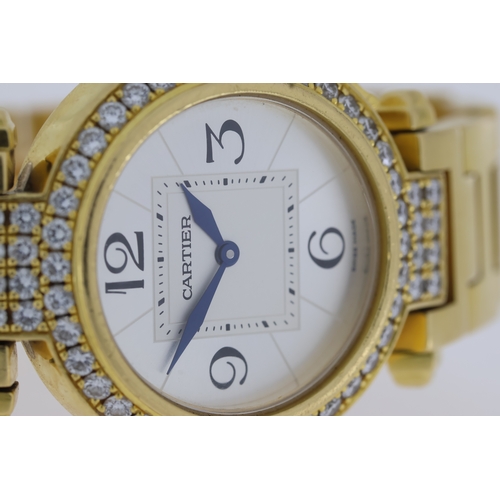 19 - 18CT CARTIER PASHA DIAMOND SET REFERENCE 2811 WITH BOX, circular silver dial with arabic numeral hou... 