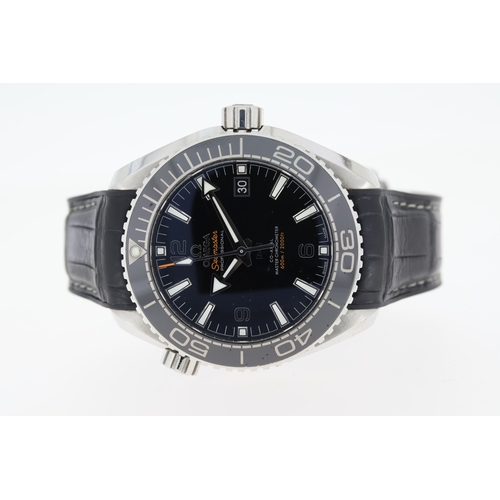 20 - OMEGA SEAMASTER PLANET OCEAN 43.5 BOX AND PAPERS 2018, circular gloss black ceramic dial with applie... 