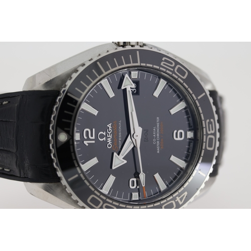 20 - OMEGA SEAMASTER PLANET OCEAN 43.5 BOX AND PAPERS 2018, circular gloss black ceramic dial with applie... 