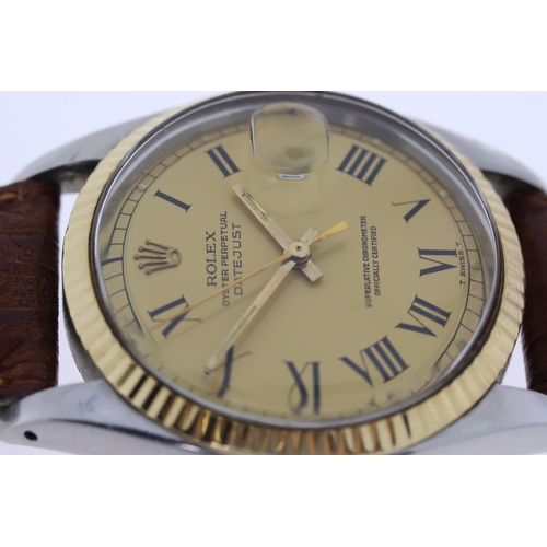 22 - ROLEX DATEJUST 36 BLUCKLEY DIAL REFERENCE 1603 CIRCA 1977, circular champagne 'Buckley' dial with ro... 