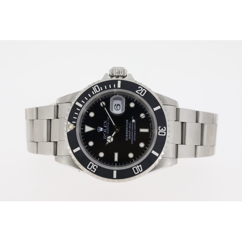 26 - ROLEX SUBMARINER DATE REFERENCE 16610 BOX AND RECENT SERVICE CIRCA 1997, circular black tritium dial... 