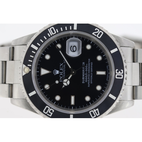 26 - ROLEX SUBMARINER DATE REFERENCE 16610 BOX AND RECENT SERVICE CIRCA 1997, circular black tritium dial... 