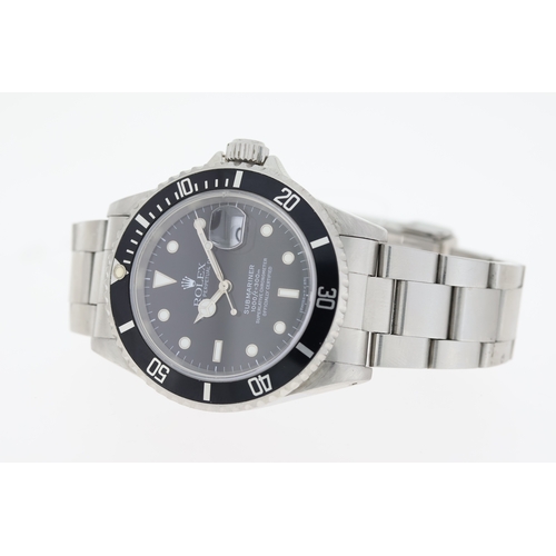 26 - ROLEX SUBMARINER DATE REFERENCE 16610 BOX AND RECENT SERVICE CIRCA 1997, circular black tritium dial... 