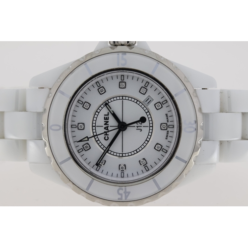 27 - CHANEL J12 QUARTZ WATCH W/BOX AND PAPERS 2006. Approx 34mm white ceramic case with a screw down case... 