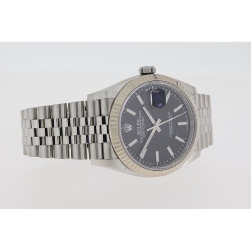 30 - ROLEX DATEJUST 36 BLACK REFERENCE 12634 BOX AND PAPERS 2019, circular sunburst black dial with gold ... 