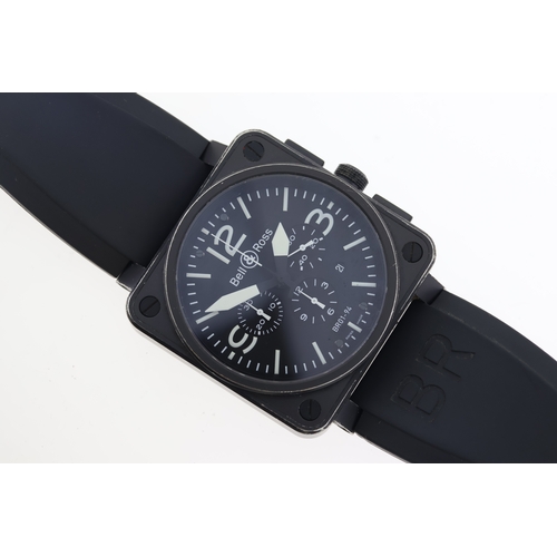 34 - BELL & ROSS BR 01-94-5 CHRONOGRAPH AUTOMATIC WATCH W/BOX AND PAPERS 2012, Approx 46mm stainless stee... 