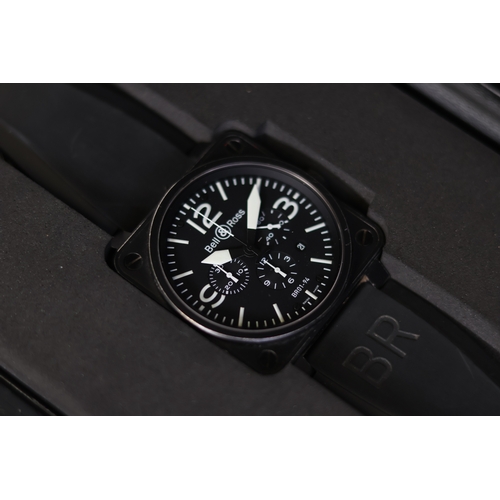 34 - BELL & ROSS BR 01-94-5 CHRONOGRAPH AUTOMATIC WATCH W/BOX AND PAPERS 2012, Approx 46mm stainless stee... 