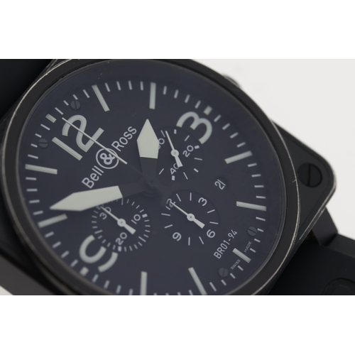 34 - BELL & ROSS BR 01-94-5 CHRONOGRAPH AUTOMATIC WATCH W/BOX AND PAPERS 2012, Approx 46mm stainless stee... 