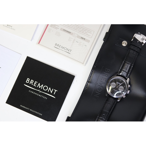 38 - BREMONT ALT1-C CHRONOGRAPH WITH BOX AND CHRONOMETER PAPERS, circular black dial with applied polishe... 