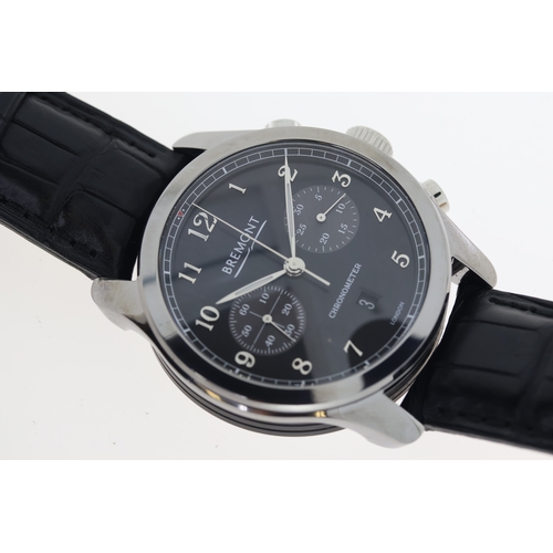 38 - BREMONT ALT1-C CHRONOGRAPH WITH BOX AND CHRONOMETER PAPERS, circular black dial with applied polishe... 